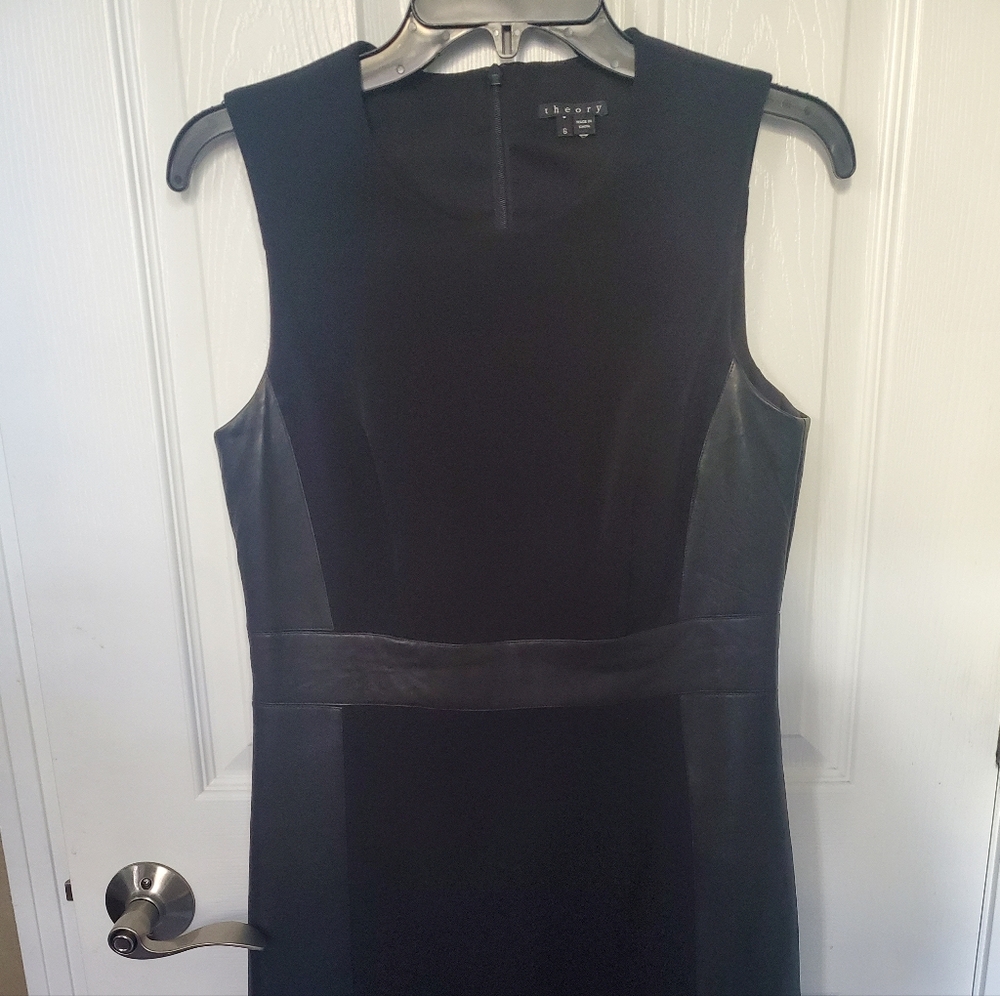 Theory Black Sleeveless Dress Leather Trim